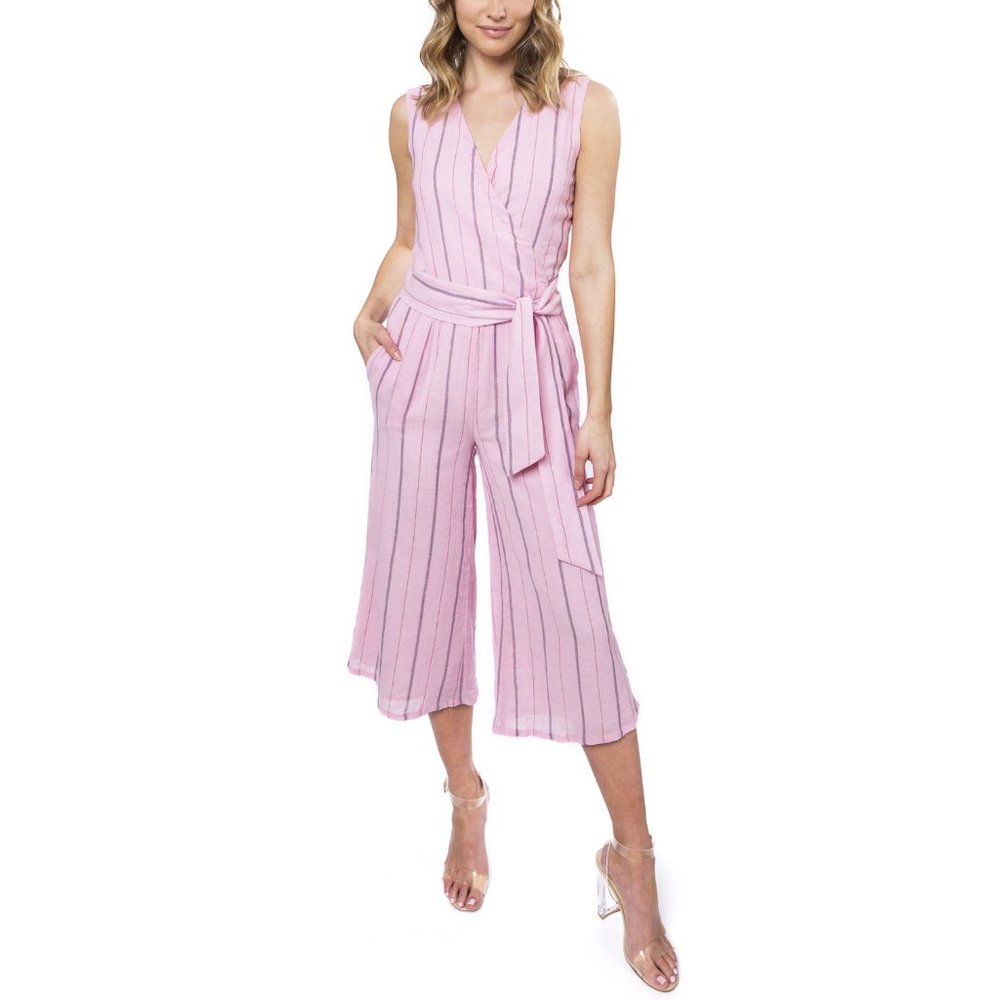 Julie Brown NWT Pink Striped Wide Leg Cropped Jumpsuit Size 4